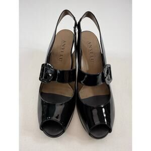 Anyi Lu Black Patent Mary Jane Slingback Heels | Italian Leather | EU 38.5